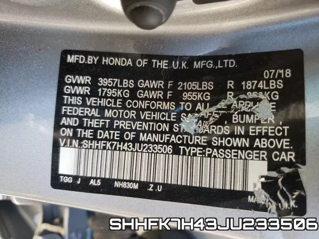 SHHFK7H43JU233506 фото 2