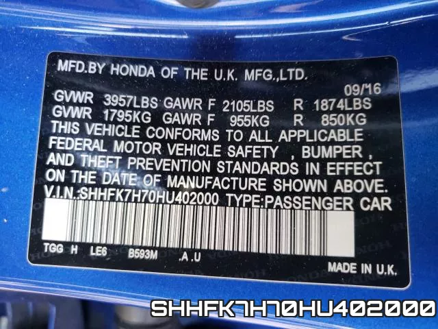 SHHFK7H70HU402000 фото 2