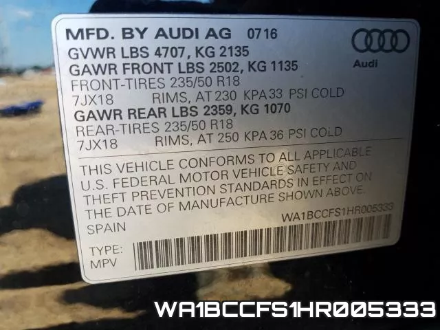 WA1BCCFS1HR005333 фото 2