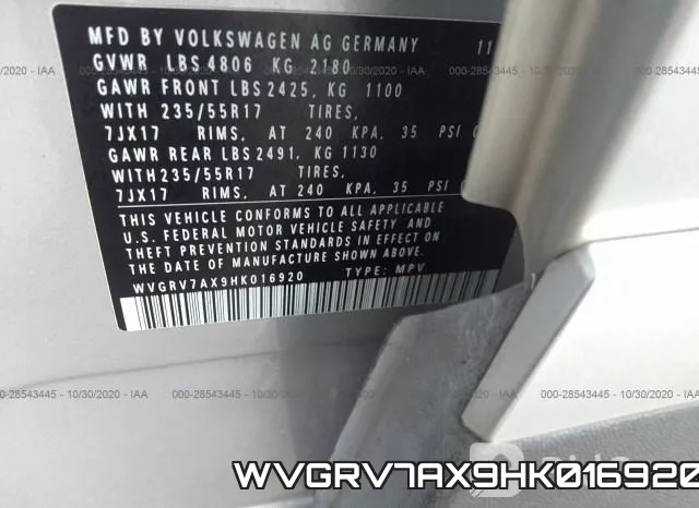 WVGRV7AX9HK016920 фото 10