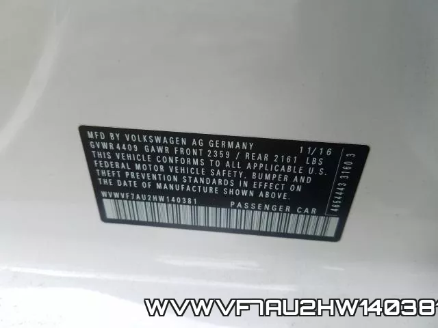 WVWVF7AU2HW140381 фото 2