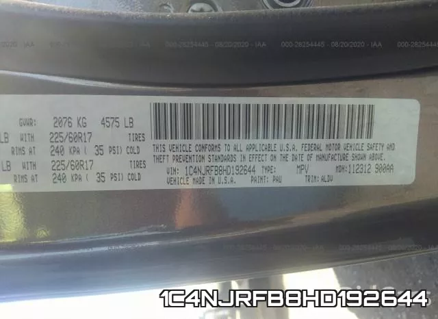 1C4NJRFB8HD192644 фото 10