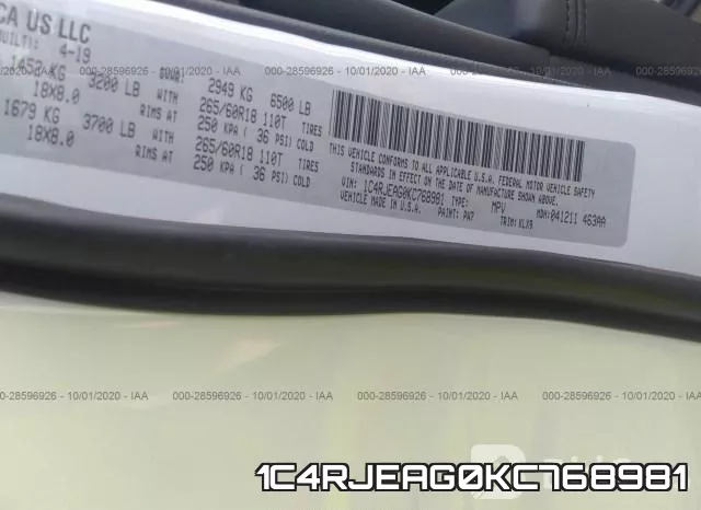 1C4RJEAG0KC768981 фото 10