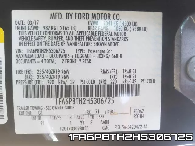 1FA6P8TH2H5306725 фото 2