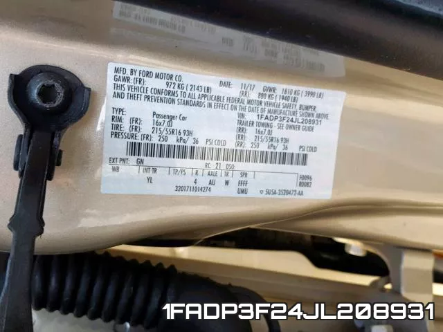 1FADP3F24JL208931 фото 2
