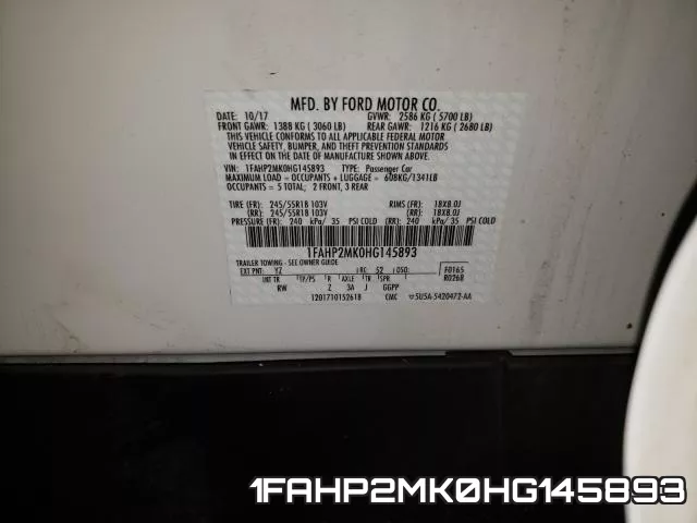 1FAHP2MK0HG145893 фото 2