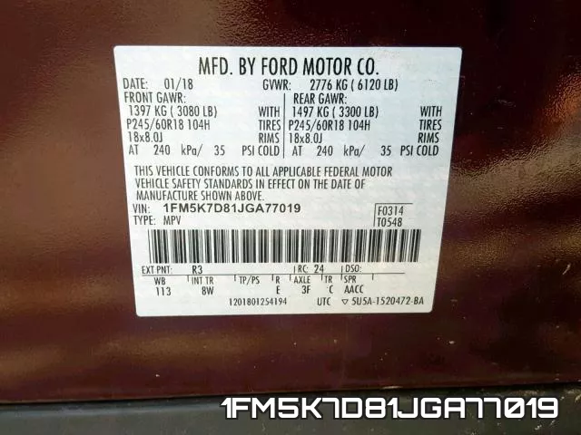 1FM5K7D81JGA77019 фото 2