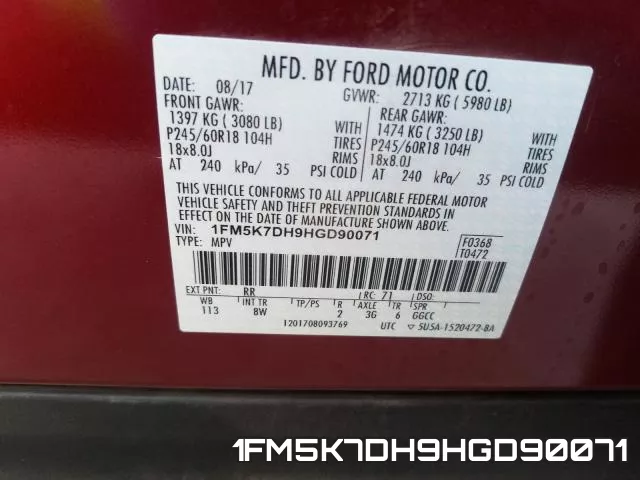 1FM5K7DH9HGD90071 фото 2