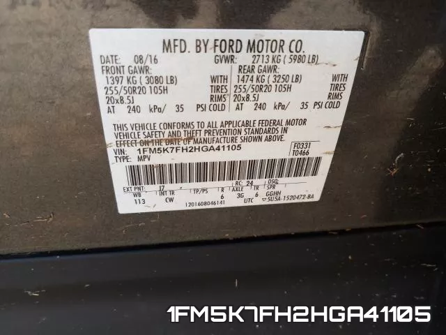1FM5K7FH2HGA41105 фото 2