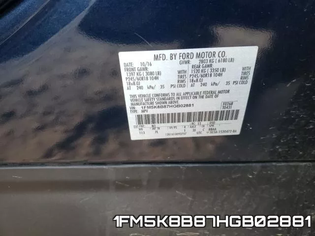 1FM5K8B87HGB02881 фото 2