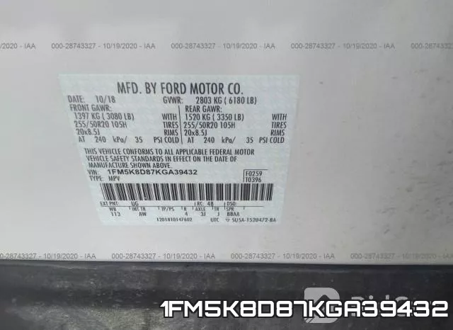 1FM5K8D87KGA39432 фото 10