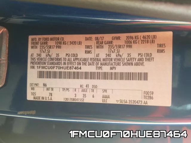 1FMCU0F70HUE87464 фото 2