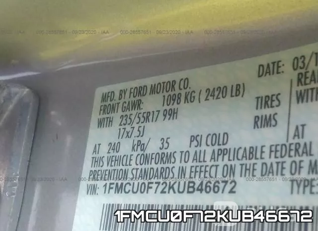 1FMCU0F72KUB46672 фото 10