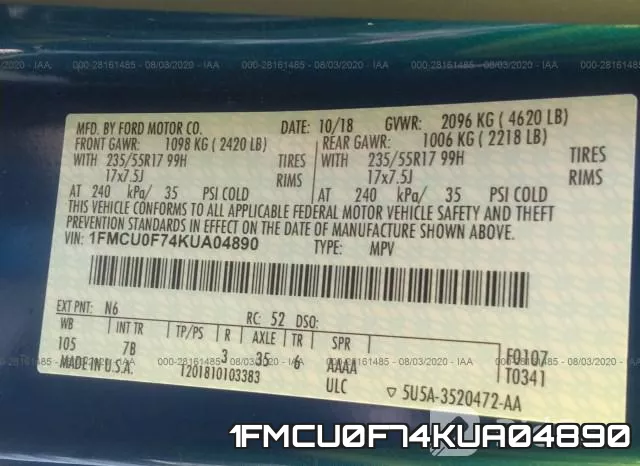 1FMCU0F74KUA04890 фото 10