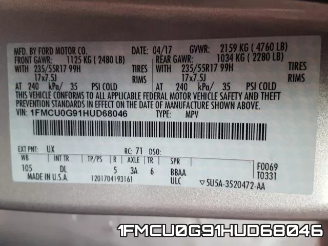 1FMCU0G91HUD68046 фото 2