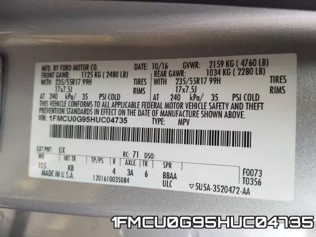 1FMCU0G95HUC04735 фото 2