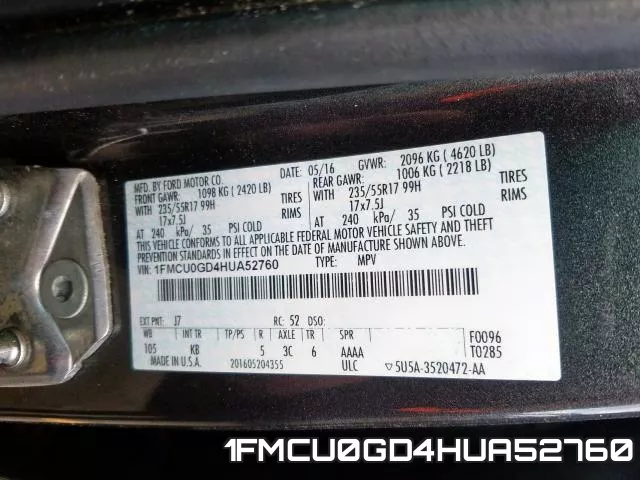 1FMCU0GD4HUA52760 фото 2