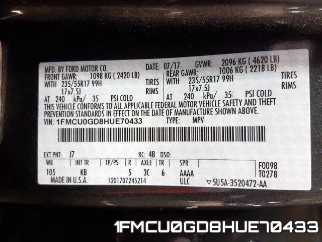 1FMCU0GD8HUE70433 фото 2