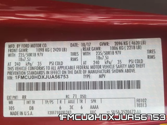 1FMCU0HDXJUA56753 фото 2