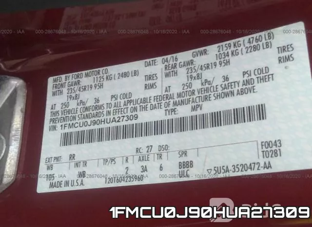 1FMCU0J90HUA27309 фото 10