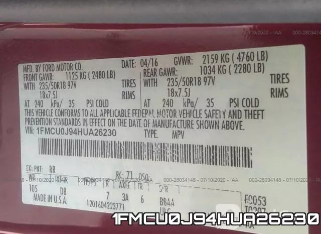 1FMCU0J94HUA26230 фото 10