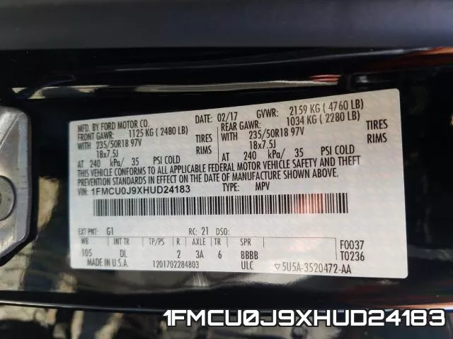 1FMCU0J9XHUD24183 фото 2