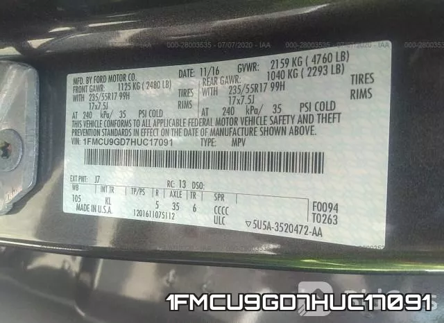 1FMCU9GD7HUC17091 фото 10