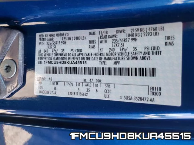 1FMCU9HD8KUA45515 фото 2