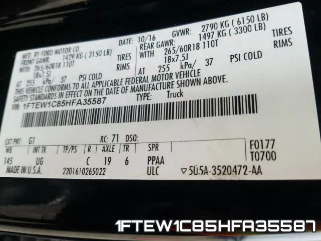 1FTEW1C85HFA35587 фото 2