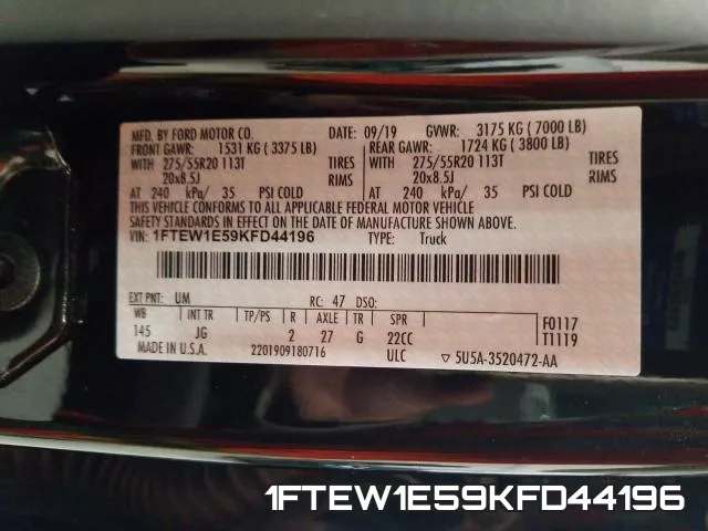 1FTEW1E59KFD44196 фото 2