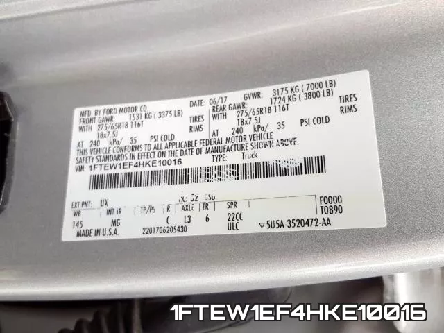1FTEW1EF4HKE10016 фото 2