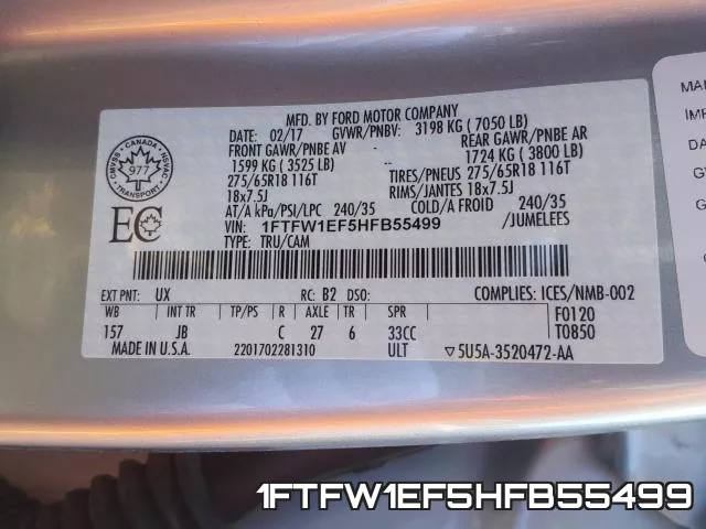 1FTFW1EF5HFB55499 фото 2