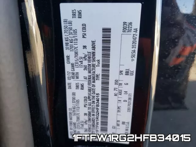 1FTFW1RG2HFB34015 фото 2