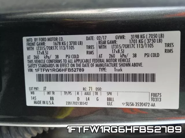 1FTFW1RG6HFB52789 фото 2