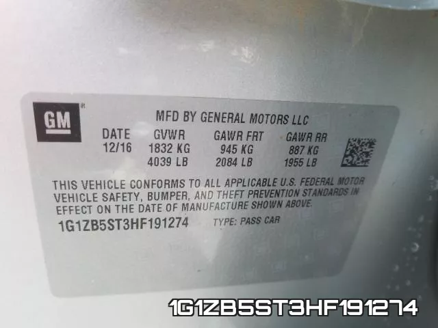 1G1ZB5ST3HF191274 фото 2