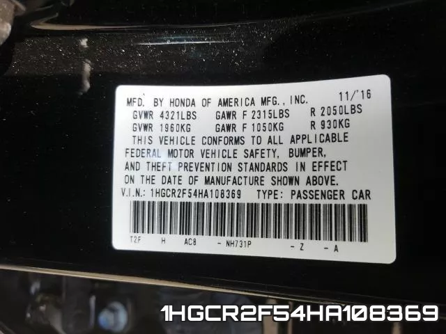 1HGCR2F54HA108369 фото 2
