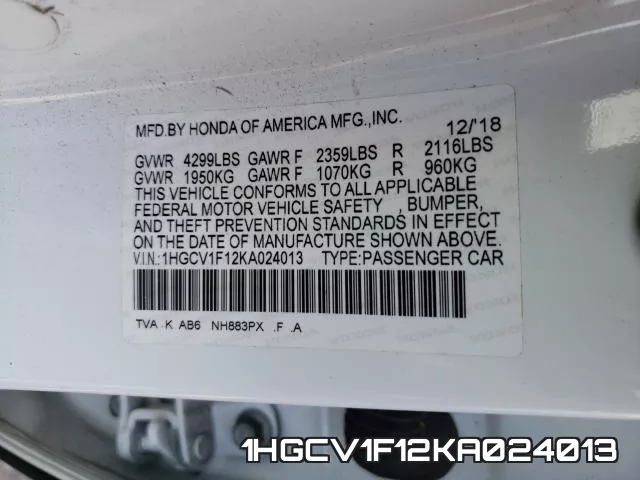 1HGCV1F12KA024013 фото 2