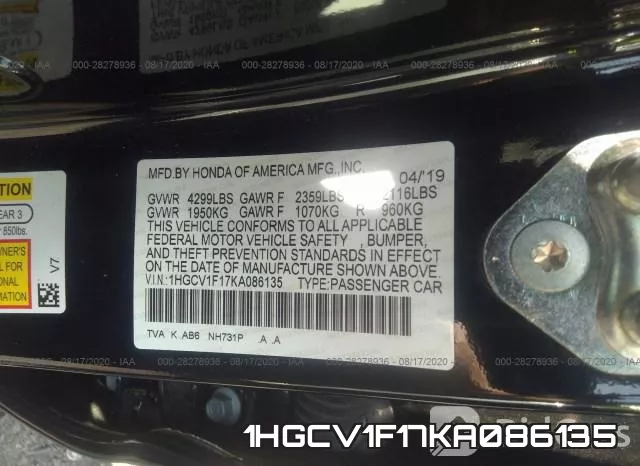 1HGCV1F17KA086135 фото 10