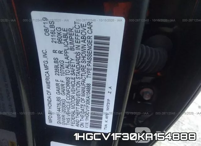 1HGCV1F30KA154888 фото 10