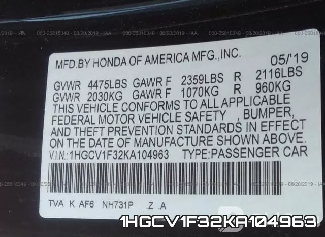 1HGCV1F32KA104963 фото 10