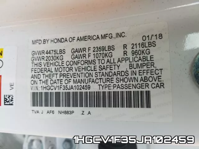 1HGCV1F35JA102459 фото 2