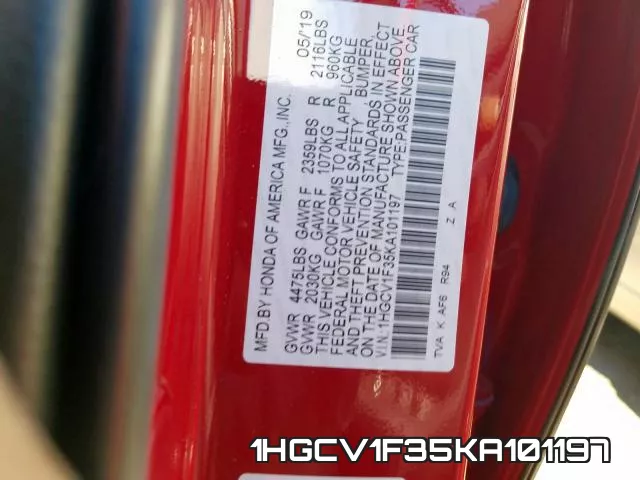 1HGCV1F35KA101197 фото 2