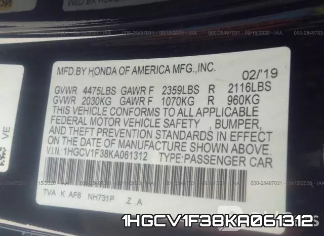 1HGCV1F38KA061312 фото 10