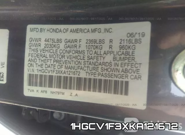 1HGCV1F3XKA121672 фото 10
