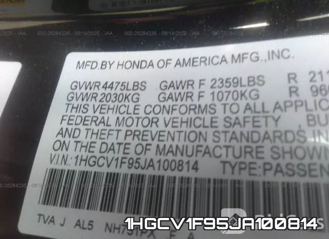 1HGCV1F95JA100814 фото 10