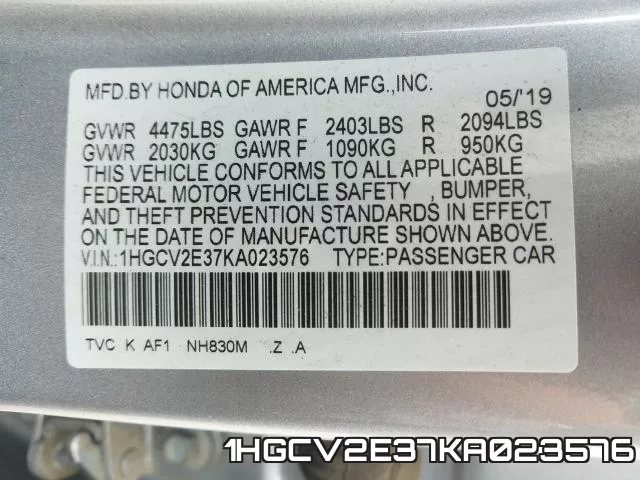 1HGCV2E37KA023576 фото 2