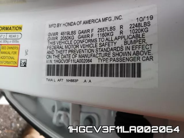 1HGCV3F11LA002064 фото 2