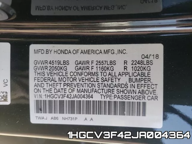 1HGCV3F42JA004364 фото 2