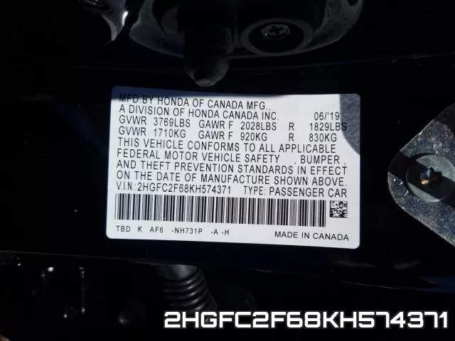 2HGFC2F68KH574371 фото 2