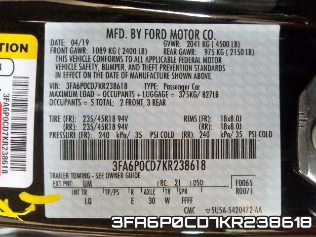 3FA6P0CD7KR238618 фото 2